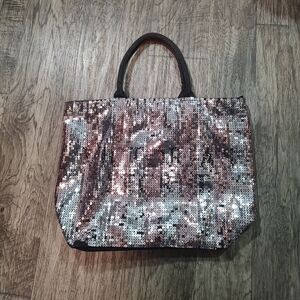 Victoria secret Sequin Tote Bag - Black and Silver 20" X 17"